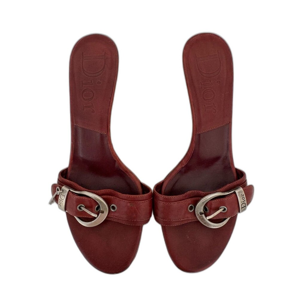 Dior Vintage Dark Red Leather Open Toe Charm Heels Y2K Western EU 36 Authentic